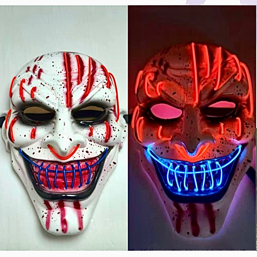 GRAN COMBO Máscara Terrorífica Doble Luz LED + RIFLE