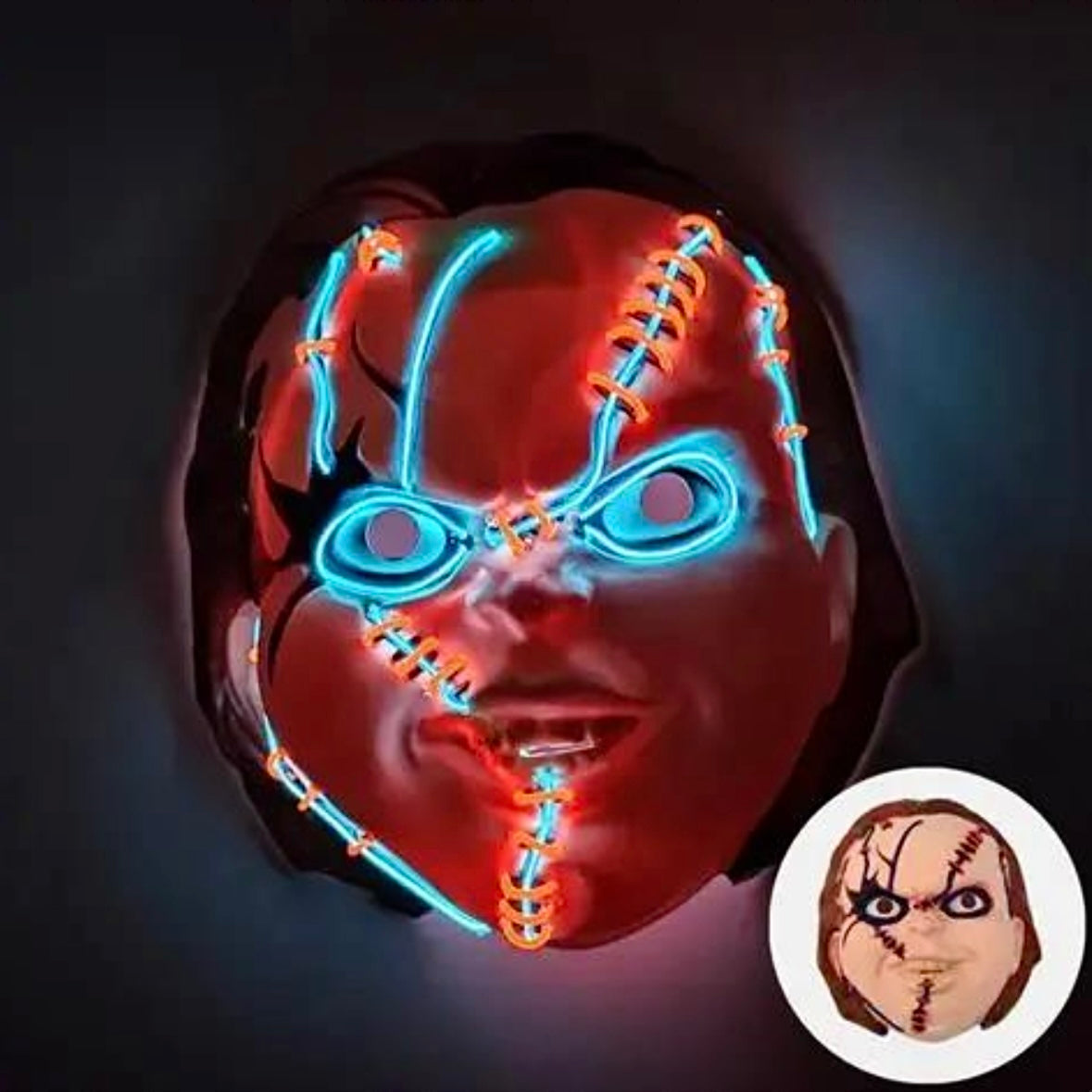 GRAN COMBO Máscara Terrorífica Doble Luz LED + RIFLE
