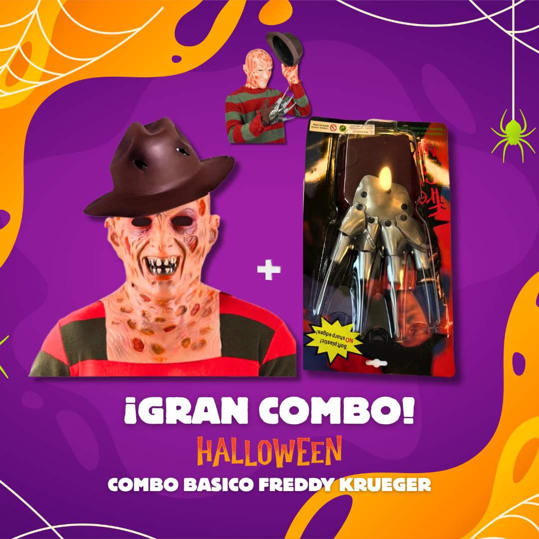 🩸 MEGA COMBO FREDDY KRUEGER – Máscara de Látex + Accesorios