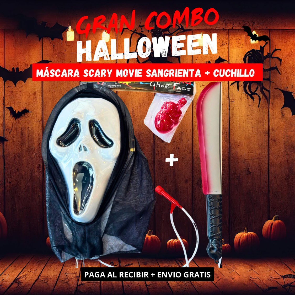 Combo Ghost Face Sangriento + Arma - Pack Scary Movie Killer